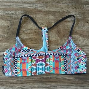 Bright multi-colored patterned swim top